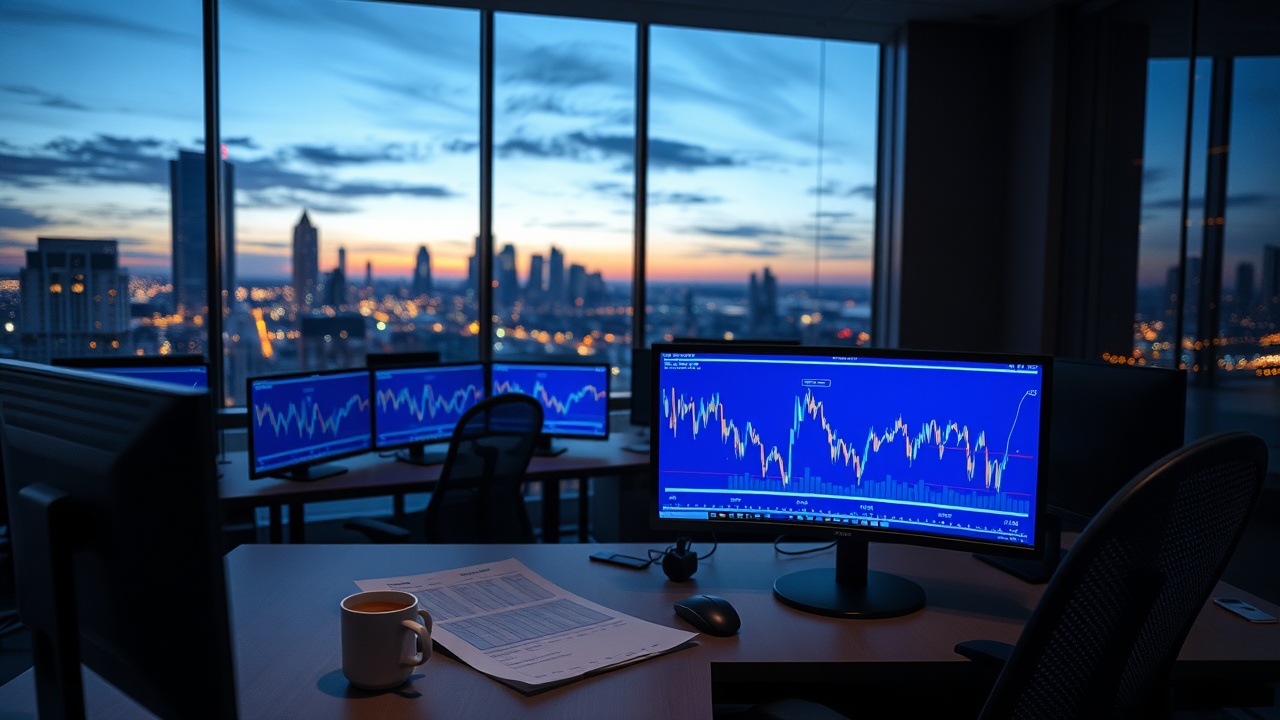Financial trading floor monitoring complex analytics dashboard