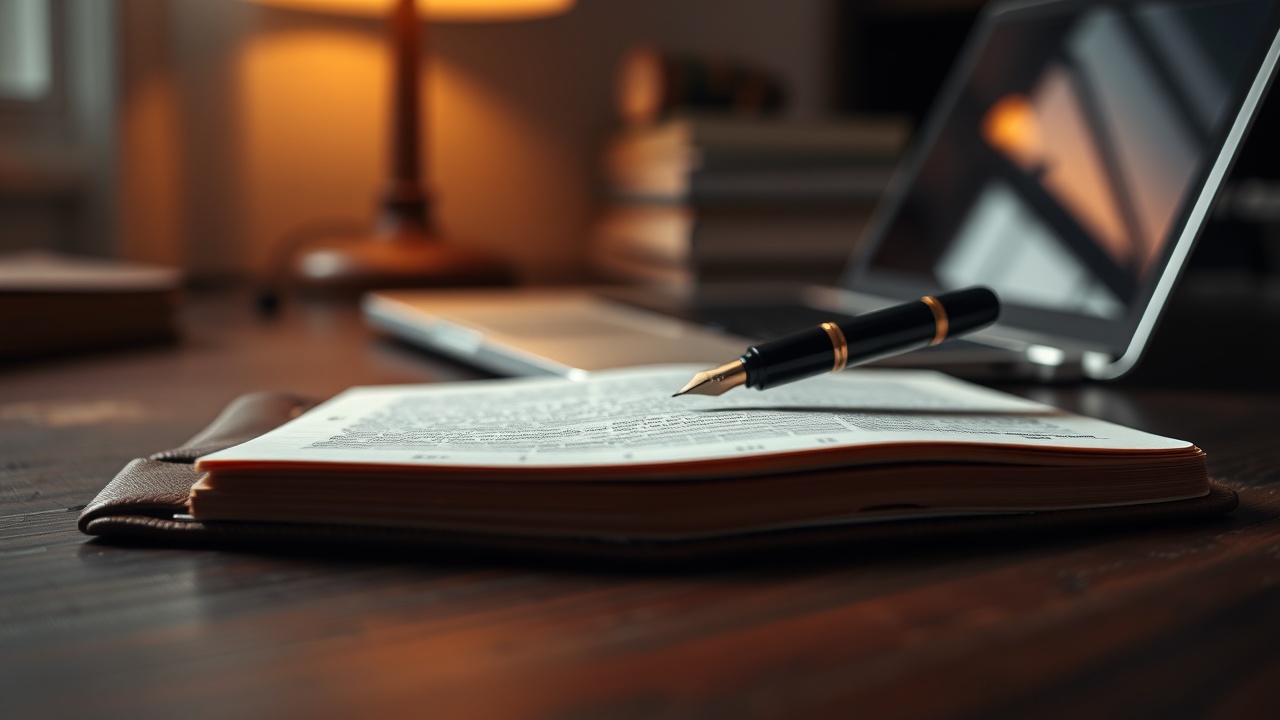 Editorial photograph of a notebook and pen beside a laptop showing data